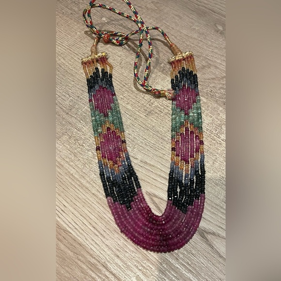 Ruby Emerald Sapphire Beads designer Necklace Natural Mix Precious stones 482 ct - Picture 3 of 3